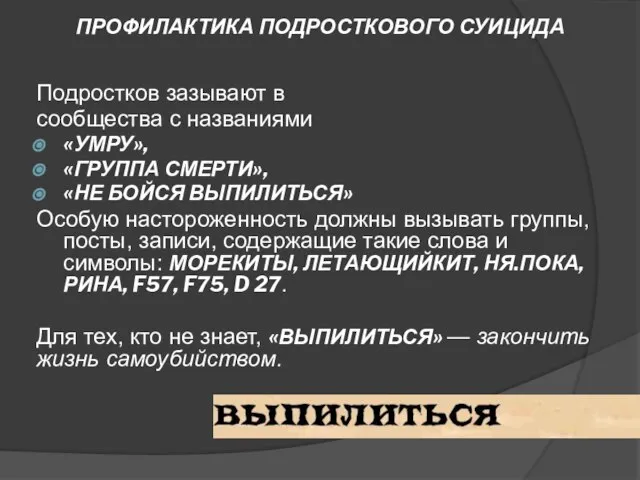 Подростков зазывают в сообщества с названиями «УМРУ», «ГРУППА СМЕРТИ», «НЕ БОЙСЯ ВЫПИЛИТЬСЯ»