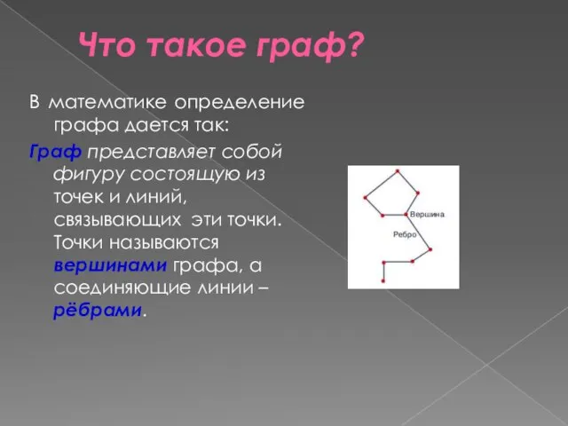 Что такое граф? В математике определение графа дается так: Граф представляет собой