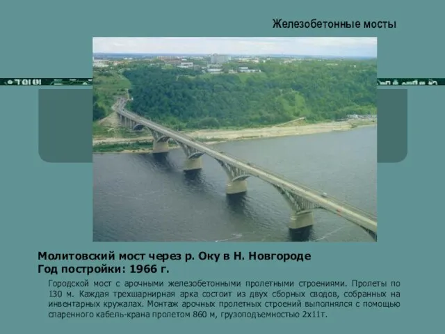 Железобетонные мосты Молитовский мост через р. Оку в Н. Новгороде Год постройки: