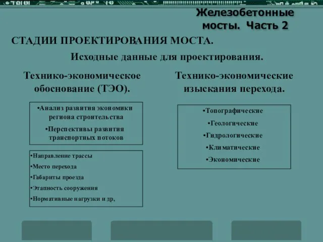 Железобетонные мосты. Часть 2 СТАДИИ ПРОЕКТИРОВАНИЯ МОСТА. Исходные данные для проектирования. Технико-экономическое