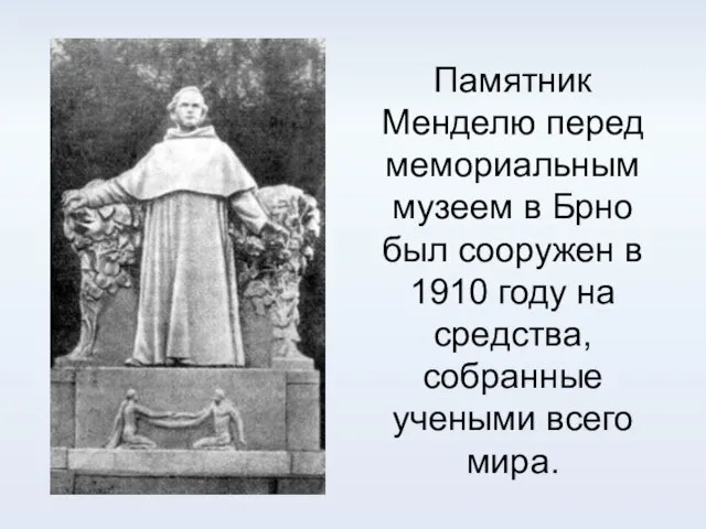 Памятник Менделю перед мемориальным музеем в Брно был сооружен в 1910 году