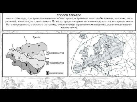 СПОСОБ АРЕАЛОВ «area» - (площадь, пространство) называют область распространения какого-либо явления, например