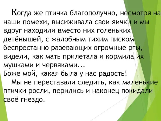 Когда же птичка благополучно, несмотря на наши помехи, высиживала свои яички и