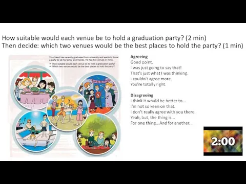 How suitable would each venue be to hold a graduation party? (2