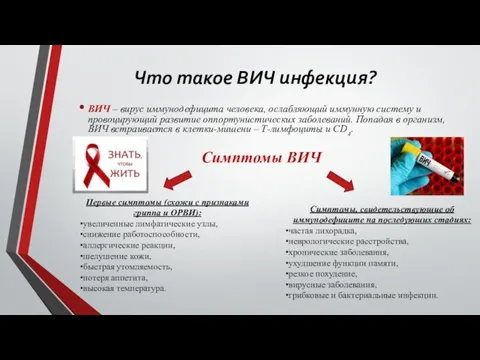 Что такое ВИЧ инфекция? ВИЧ – вирус иммунодефицита человека, ослабляющий иммунную систему