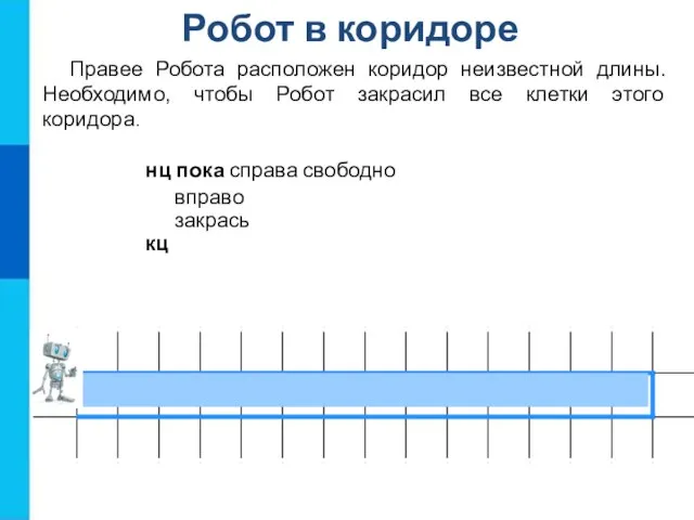 Робот в коридоре Правее Робота расположен коридор неизвестной длины. Необходимо, чтобы Робот