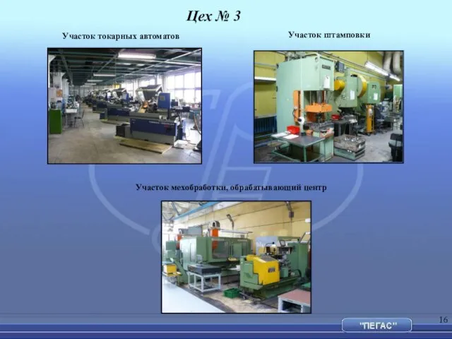 Участок токарных автоматов Участок мехобработки, обрабатывающий центр Участок штамповки Цех № 3