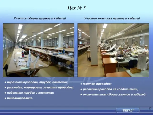 Цех № 5 Участок сборки жгутов и кабелей Участок монтажа жгутов и