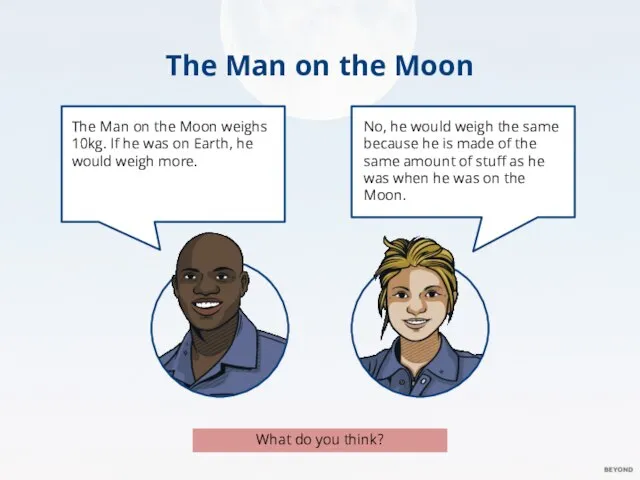 The Man on the Moon The Man on the Moon weighs 10kg.