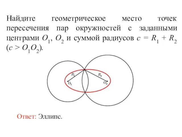 Найдите геометрическое место точек пересечения пар окружностей с заданными центрами O1, O2