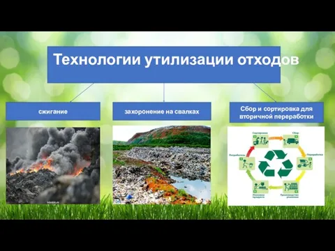 Технологии утилизации отходов сжигание захоронение на свалках Сбор и сортировка для вторичной переработки
