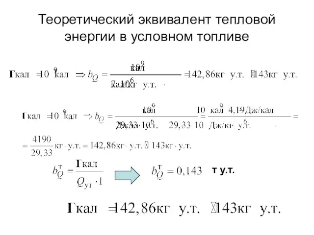 Теоретический эквивалент тепловой энергии в условном топливе т у.т.