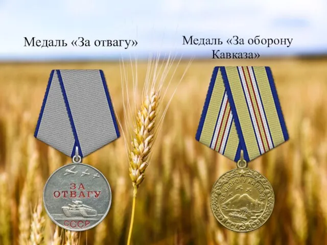 Медаль «За отвагу» Медаль «За оборону Кавказа»
