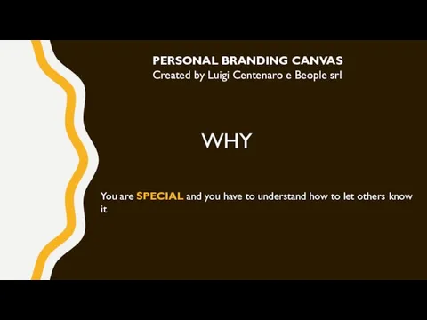 PERSONAL BRANDING CANVAS Created by Luigi Centenaro e Beople srl WHY You