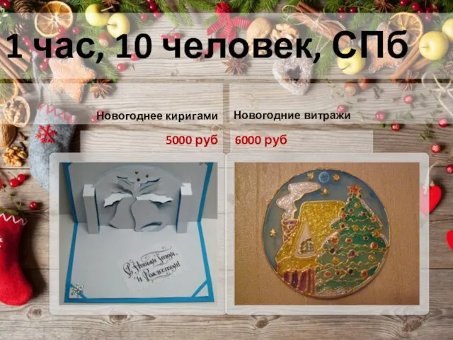 1 час, 10 человек, СПб Новогоднее киригами 5000 руб Новогодние витражи 6000 руб