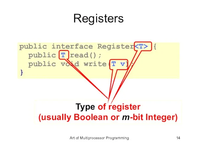 public interface Register { public T read(); public void write(T v); }