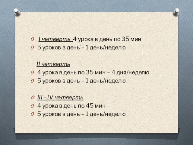 I четверть 4 урока в день по 35 мин 5 уроков в