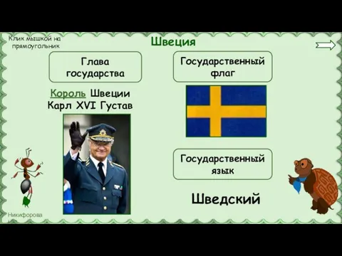 Швеция Король Швеции Карл XVI Густав Глава государства Государственный флаг Государственный язык