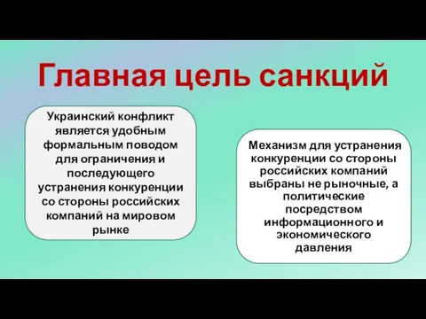 Главная цель санкций Механизм для устранения конкуренции со стороны российских компаний выбраны