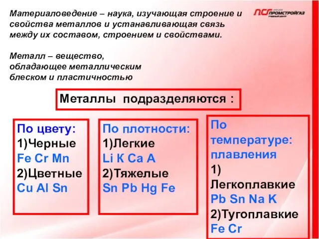 Материаловедение – наука, изучающая строение и свойства металлов и устанавливающая связь между