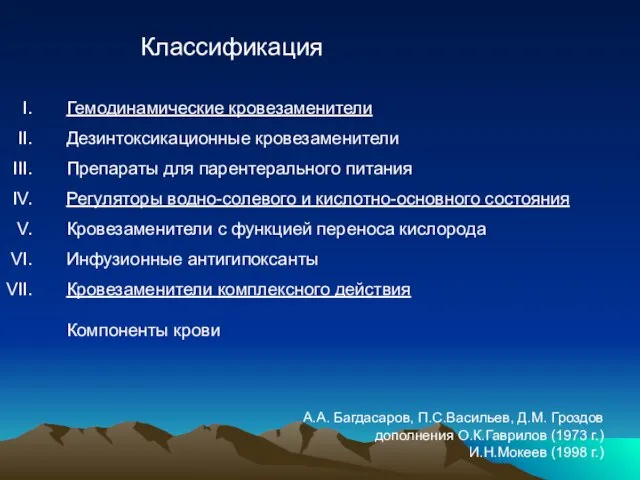 А.А. Багдасаров, П.С.Васильев, Д.М. Гроздов дополнения О.К.Гаврилов (1973 г.) И.Н.Мокеев (1998 г.)