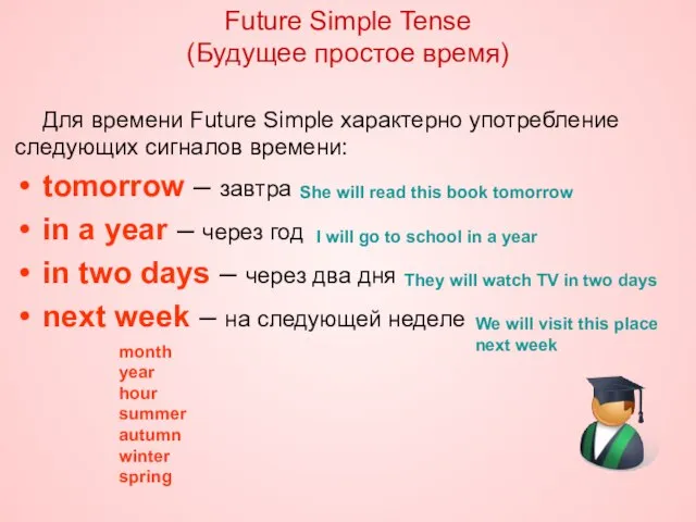 Future Simple Tense (Будущее простое время) Для времени Future Simple характерно употребление