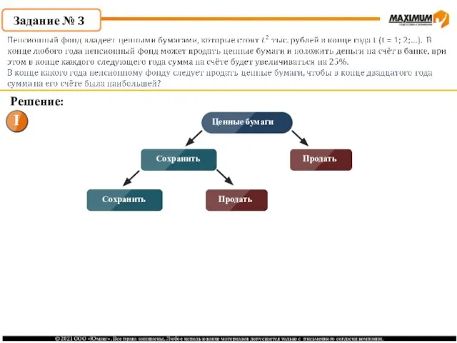 Задание № 3 Решение: Ценные бумаги Продать Сохранить Продать Сохранить