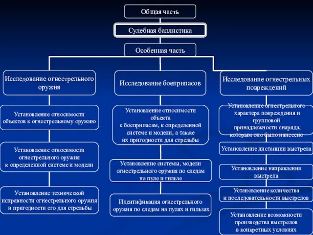 Судебная баллистика Особенная часть Общая часть Исследование огнестрельного оружия Исследование боеприпасов Исследование