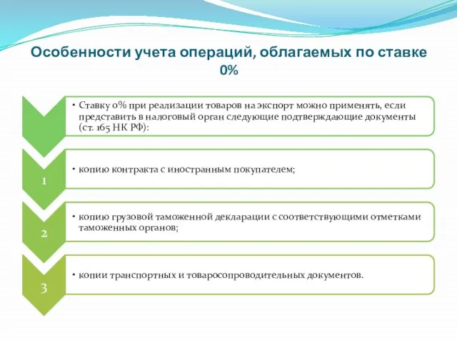 Особенности учета операций, облагаемых по ставке 0%