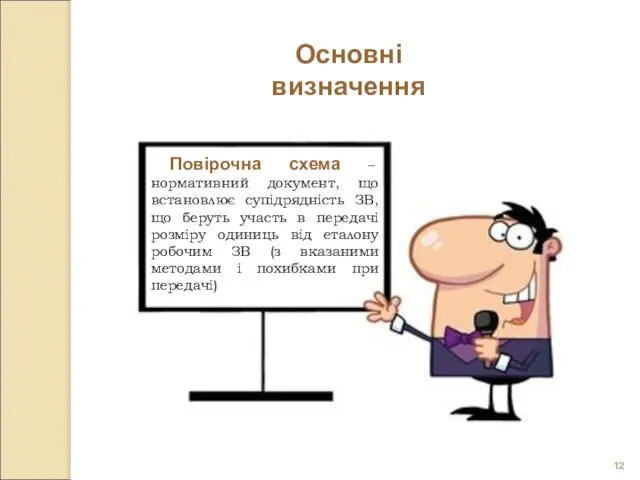 Повірочна схема – нормативний документ, що встановлює супідрядність ЗВ, що беруть участь