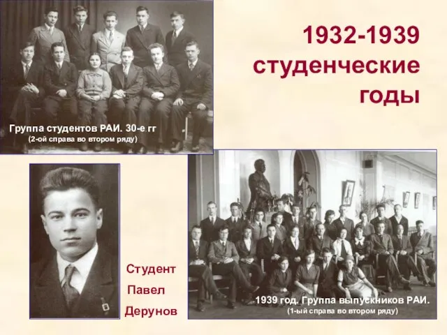 1932-1939 студенческие годы Группа студентов РАИ. 30-е гг (2-ой справа во втором