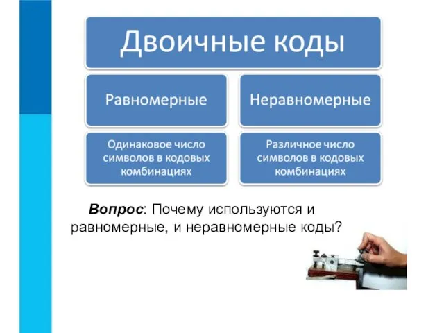 Вопрос: Почему используются и равномерные, и неравномерные коды?