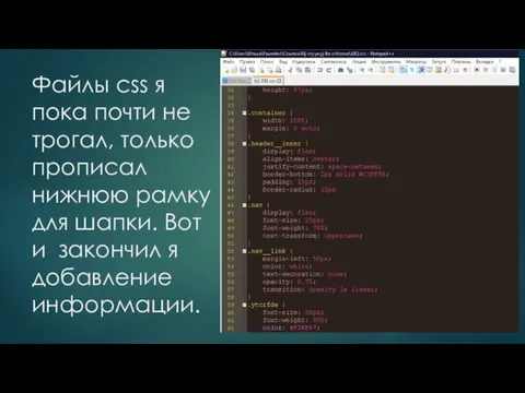 Файлы css я пока почти не трогал, только прописал нижнюю рамку для