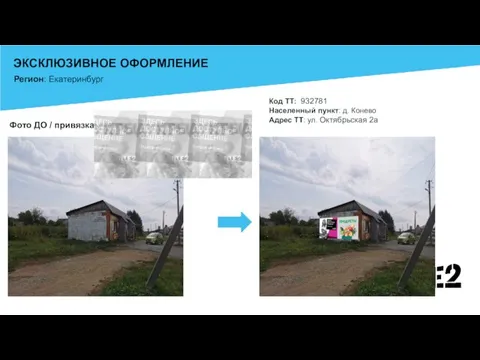 ЭКСКЛЮЗИВНОЕ ОФОРМЛЕНИЕ Код ТТ: 932781 Населенный пункт: д. Конево Адрес ТТ: ул.