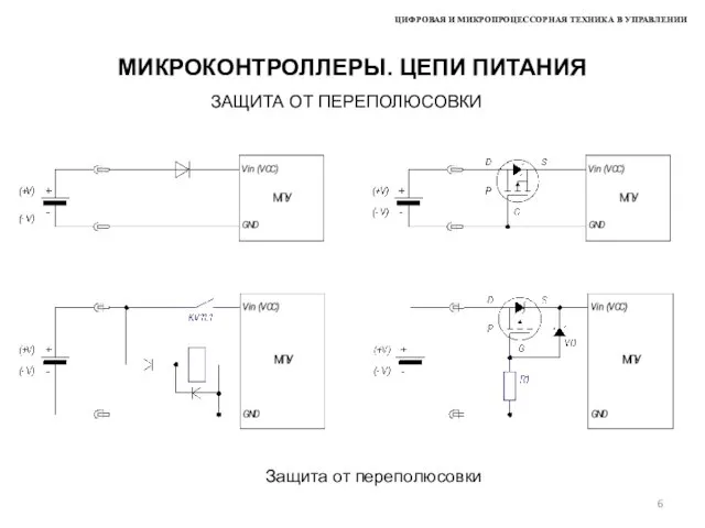 ЦИФРОВАЯ И МИКРОПРОЦЕССОРНАЯ ТЕХНИКА В УПРАВЛЕНИИ МИКРОКОНТРОЛЛЕРЫ. ЦЕПИ ПИТАНИЯ Защита от переполюсовки ЗАЩИТА ОТ ПЕРЕПОЛЮСОВКИ