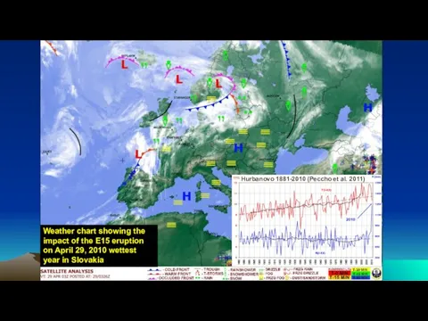 Weather chart showing the impact of the E15 eruption on April 29,