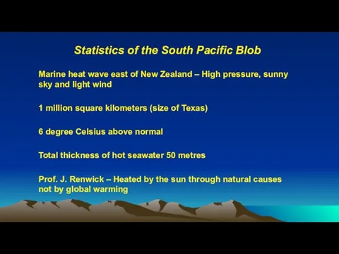 Statistics of the South Pacific Blob Marine heat wave east of New