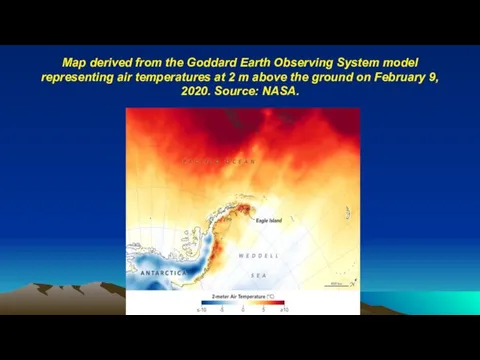 Map derived from the Goddard Earth Observing System model representing air temperatures