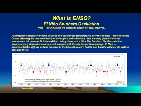 An irregularly periodic variation in winds and sea surface temperatures over the