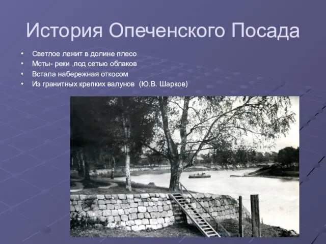 История Опеченского Посада Светлое лежит в долине плесо Мсты- реки ,под сетью