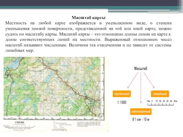 Масштаб карты Местность на любой карте изображается в уменьшенном виде, о степени