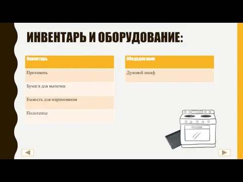 ИНВЕНТАРЬ И ОБОРУДОВАНИЕ: