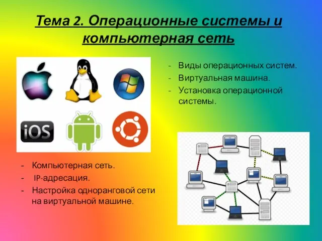 Тема 2. Операционные системы и компьютерная сеть Виды операционных систем. Виртуальная машина.