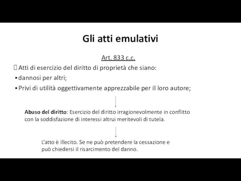 Gli atti emulativi Art. 833 c.c. Atti di esercizio del diritto di