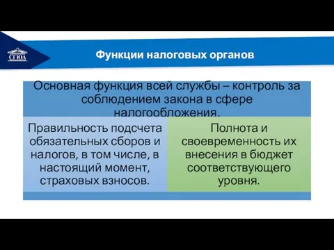 РЕМОНТ Функции налоговых органов