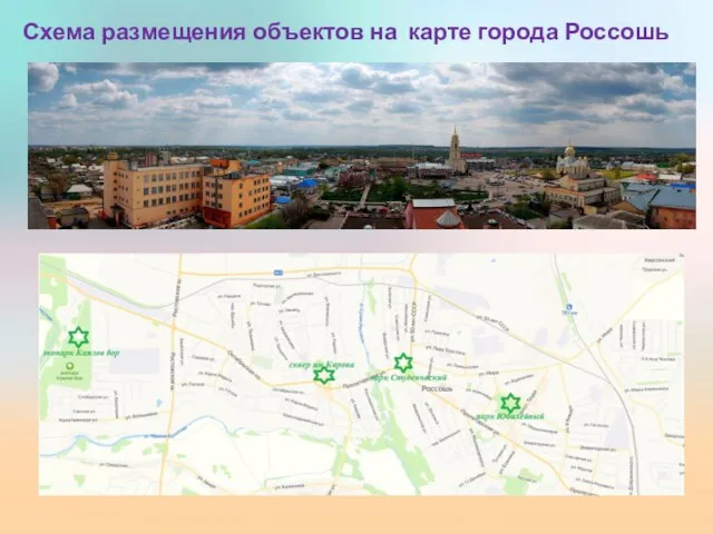 Схема размещения объектов на карте города Россошь