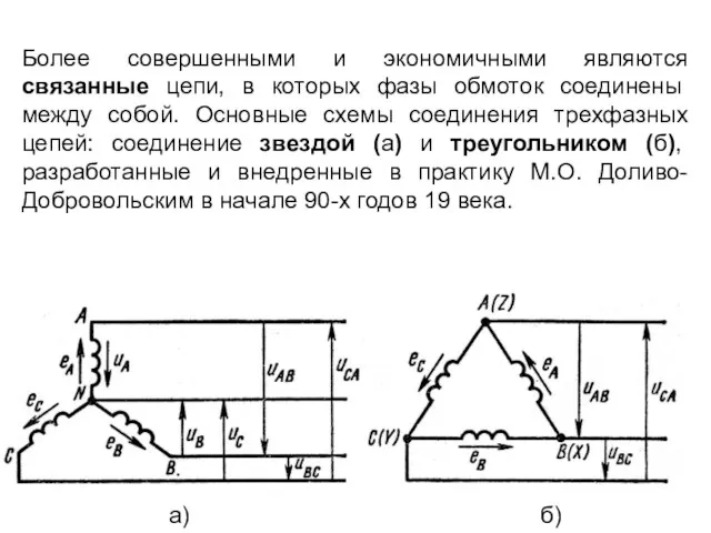 Более совершенными и экономичными являются связанные цепи, в которых фазы обмоток соединены