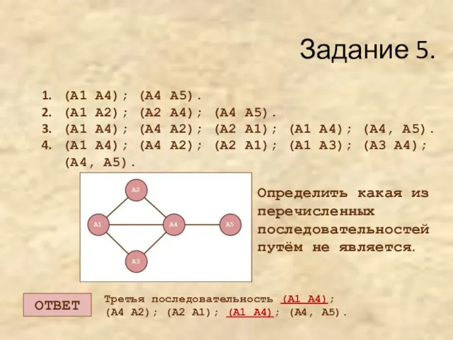 Задание 5. (А1 А4); (А4 А5). (А1 А2); (А2 А4); (А4 А5).