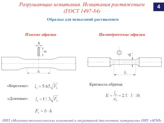 Образцы для испытаний растяжением Разрушающие испытания. Испытания растяжением (ГОСТ 1497-84) Плоские образцы