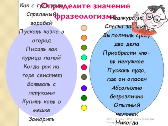 Определите значение фразеологизма Как с гуся вода Стреляный воробей Пускать козла в